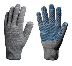 Перчатки х/б 10кл. СТАНДАРТ с ПВХ ТОЧКА 39-41гр. 116текс, серые (10 пар) — купить в SIZ-ON