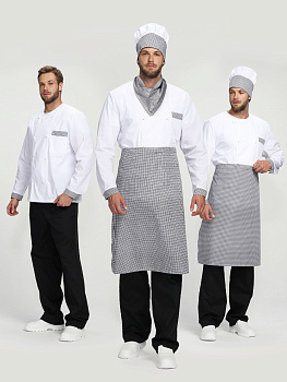 Костюм повара Шефирон (тк.Смесовая,120), белый/черный/принт-клетка