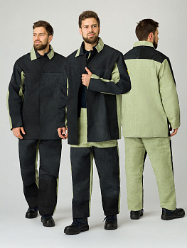 Костюм сварщика комбинированный 2 кл.защиты (тк.Брезент,550/Спилок S=2,3), черный/бежевый — купить в SIZ-ON