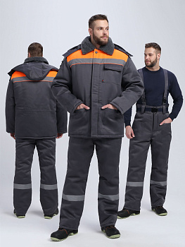 Костюм зимний на пуговицах Квайл-1 СОП (тк.Смесовая,210) брюки, т.серый/оранжевый