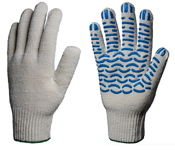 Перчатки х/б 10кл. ЛЮКС с ПВХ ВОЛНА 51-53гр. 150текс, белые (10 пар) — купить в SIZ-ON