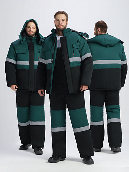 Костюм зимний Нордхард-2 СОП У. (тк.Смесовая,240) п/к, черный/т.зеленый — купить в SIZ-ON