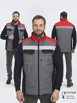 Жилет утепленный Вектрон СОП (тк.Смесовая,240), серый/черный/красный — купить в SIZ-ON