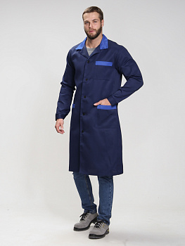 Халат мужской Технолог (тк.Смесовая,210), т.синий/васильковый — купить в SIZ-ON