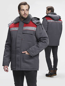 Куртка зимняя Квайл СОП (тк.Смесовая,210), т.серый/красный — купить в SIZ-ON