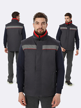 Жилет утепленный Грей (тк.Балтекс,210), т.серый/красный — купить в SIZ-ON