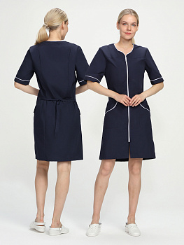 Халат женский Элла (тк.Смесовая,120), т.синий/белый — купить в SIZ-ON