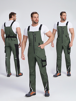 Полукомбинезон ProfLineLeader (тк.Хлопок/Спандекс,260), хаки/черный