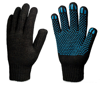 Перчатки х/б 7,5кл. ЛЮКС с ПВХ ТОЧКА 62-64гр. 250текс, черные (10 пар) — купить в SIZ-ON