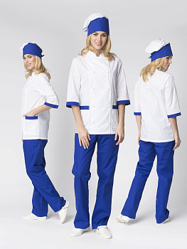 Костюм женский повара Гастроном (тк.ТиСи), белый/васильковый — купить в SIZ-ON
