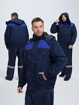 Куртка зимняя укороченная Флофт Премиум (тк.Смесовая,240), т.синий/васильковый/серый — купить в SIZ-ON