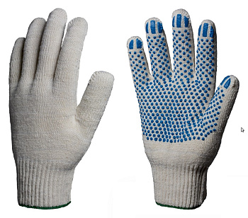 Перчатки х/б 10кл. СТАНДАРТ с ПВХ ТОЧКА 39-41гр. 116текс, белые (10 пар) — купить в SIZ-ON