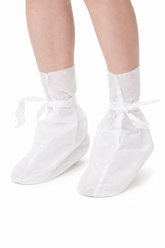 Бахилы высокие из спанбонда на завязках 40 гр/м2 белый/голубой (25 пар) — купить в SIZ-ON