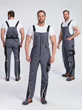 Полукомбинезон ProfLineLeader (тк.Хлопок/Спандекс,260), серый/черный