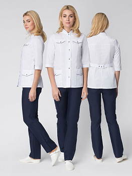 Костюм женский Ольга (тк.Смесовая,120), белый/т.синий