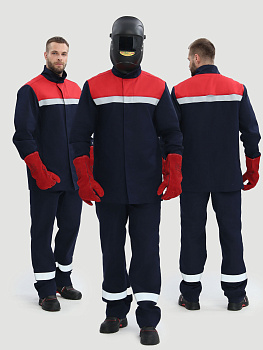 Костюм сварщика Велдсвар-СОП 1 кл.защиты (тк.Хлопок-ОП,350) брюки, т.синий/красный — купить в SIZ-ON