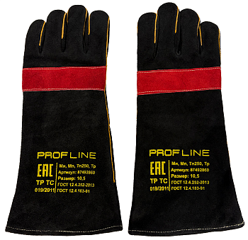 Перчатки (краги) спилковые усиленные термозащитные ProfLineLeader, черный/красный — купить в SIZ-ON