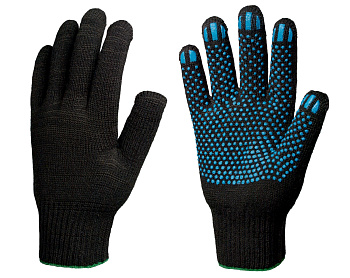 Перчатки х/б 10кл. ЛЮКС с ПВХ ТОЧКА 51-53гр. 150текс, черные (10 пар) — купить в SIZ-ON