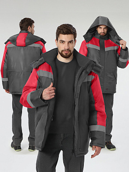 Куртка зимняя Лигор СОП (тк.OxLine,90), т.серый/красный — купить в SIZ-ON