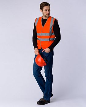 Жилет сигнальный Неон с карманами СОП-4 (тк.Полиэфир,130) тип 3, оранжевый — купить в SIZ-ON
