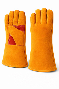 Краги спилковые желтые с красным усилением с подкладкой нить Кевлар — купить в SIZ-ON