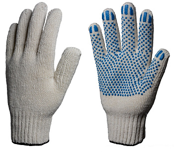 Перчатки х/б 7,5кл. ЛЮКС с ПВХ ТОЧКА 58-60гр. 216текс, белые (10 пар) — купить в SIZ-ON