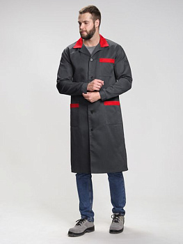 Халат мужской Технолог (тк.Смесовая,210), т.серый/красный — купить в SIZ-ON