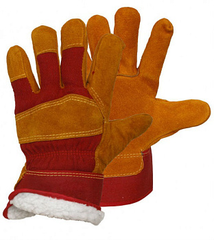 Перчатки спилковые комбинированные утепл.(иск.мех) желтые с красным — купить в SIZ-ON