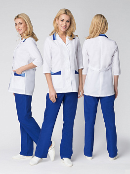 Костюм женский Лиза (тк.Смесовая,120), белый/васильковый — купить в SIZ-ON