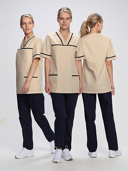 Костюм женский Ирина (тк.Смесовая,120), бежевый/т.синий — купить в SIZ-ON