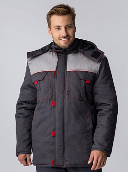 Куртка зимняя Флофт Премиум (тк.Смесовая,240), т.серый/св.серый/красный — купить в SIZ-ON