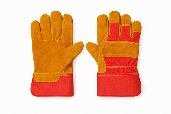 Перчатки спилковые комбинированные желтые с красным — купить в SIZ-ON