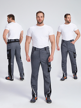 Брюки ProfLineLeader (тк.Хлопок/Спандекс,260), серый/черный