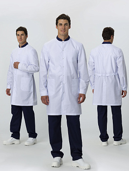 Халат мужской MedLine Марк (тк.Смесовая,120), белый/т.синий