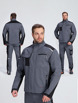 Куртка ProfLineLeader (тк.Хлопок/Спандекс,260), серый/черный