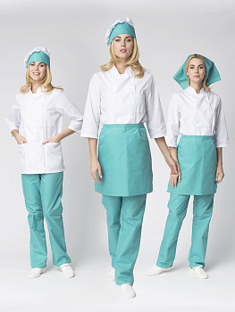 Костюм женский повара Шеф (тк.ТиСи), белый/бирюзовый — купить в SIZ-ON