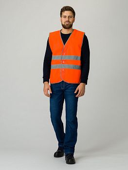 Жилет сигнальный Неон на пуговицах (тк.Полиэфир,130) тип 1а, оранжевый — купить в SIZ-ON