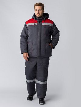 Костюм зимний Партнер (тк.Смесовая, 210) п/к, т.серый/красный — купить в SIZ-ON